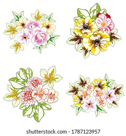 Flores puestas. Colección de elementos florales