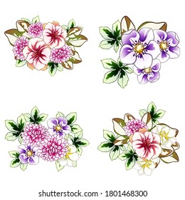 Flores puestas. Colección de elementos florales