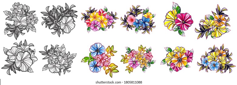 Flores puestas. Colección de elementos florales