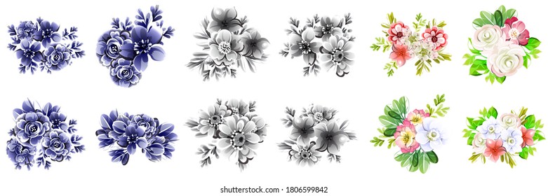 Blumengarnitur. Sammlung von Blumenelementen
