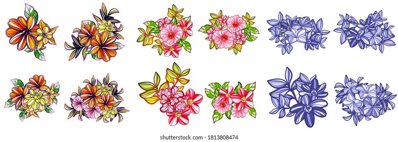 Flores puestas. Colección de elementos florales