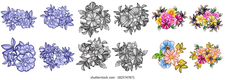 Flores puestas. Colección de elementos florales
