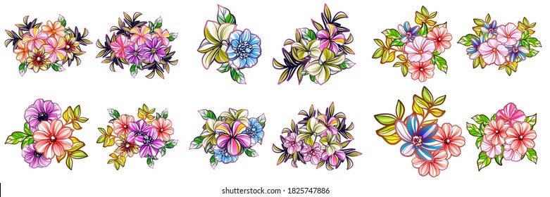 Flores puestas. Colección de elementos florales