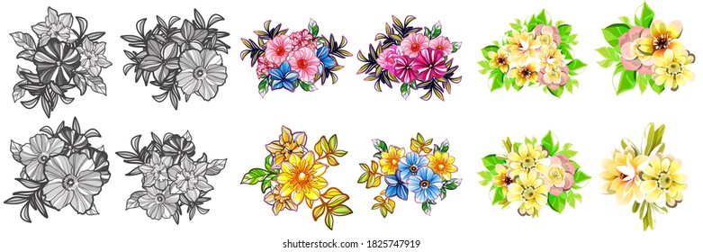 Flores puestas. Colección de elementos florales