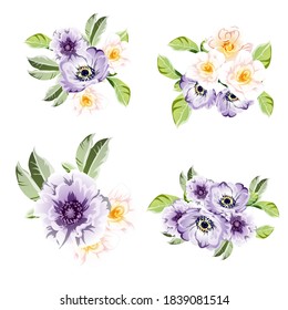 Flores puestas. Colección de elementos florales