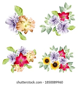 Flores puestas. Colección de elementos florales