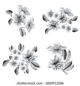 Flores puestas. Colección de elementos florales