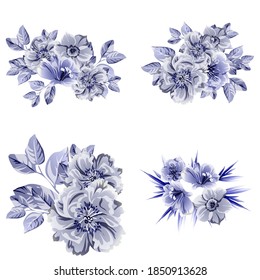 Flores puestas. Colección de elementos florales