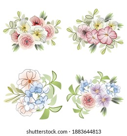 Flores puestas. Colección de elementos florales