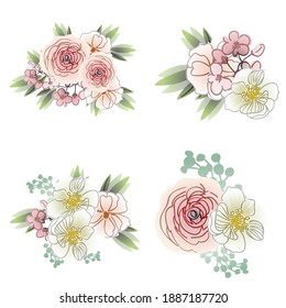 Blumengarnitur. Sammlung von Blumenelementen