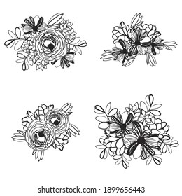 Flores puestas. Colección de elementos florales