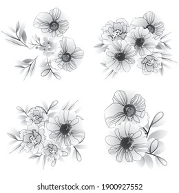 Blumengarnitur. Sammlung von Blumenelementen