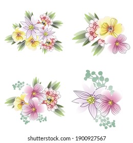 Flores puestas. Colección de elementos florales