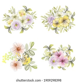 Flores puestas. Colección de elementos florales