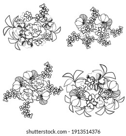 Flores puestas. Colección de elementos florales