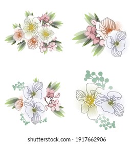 Flores puestas. Colección de elementos florales