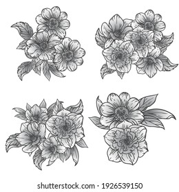 Flores puestas. Colección de elementos florales