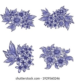 Flores puestas. Colección de elementos florales