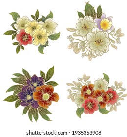 Flores puestas. Colección de elementos florales