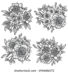 Flores puestas. Colección de elementos florales