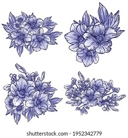 Blumengarnitur. Sammlung von Blumenelementen