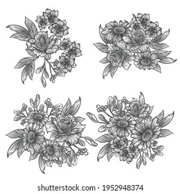 Blumengarnitur. Sammlung von Blumenelementen