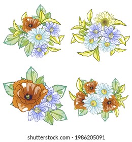 Flores puestas. Colección de elementos florales