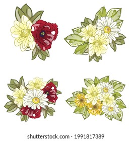 Flores puestas. Colección de elementos florales