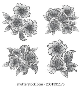 Flores puestas. Colección de elementos florales