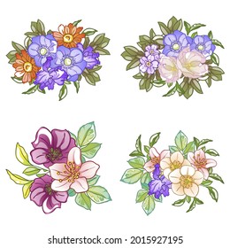 Flores puestas. Colección de elementos florales