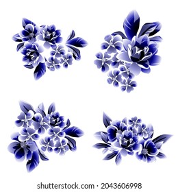 Flores puestas. Colección de elementos florales