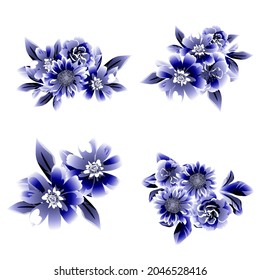 Flores puestas. Colección de elementos florales