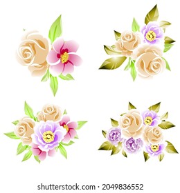 Flores puestas. Colección de elementos florales