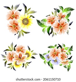 Flores puestas. Colección de elementos florales