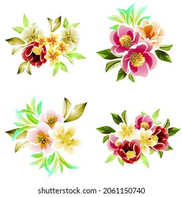Flores puestas. Colección de elementos florales