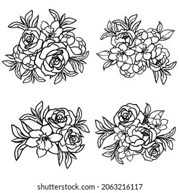 Flores puestas. Colección de elementos florales