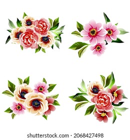 Flores puestas. Colección de elementos florales