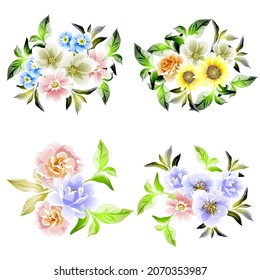 Flores puestas. Colección de elementos florales