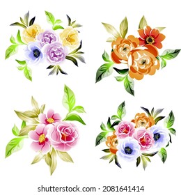Flores puestas. Colección de elementos florales