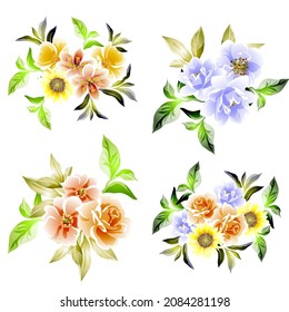 Flores puestas. Colección de elementos florales