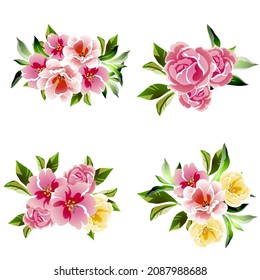 Flores puestas. Colección de elementos florales