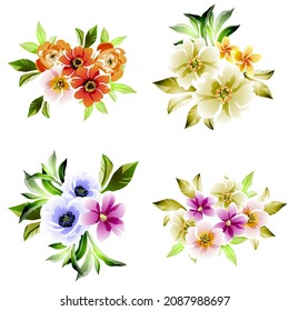 Flores puestas. Colección de elementos florales