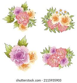 Blumengarnitur. Sammlung von Blumenelementen
