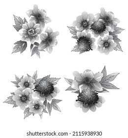 Flores puestas. Colección de elementos florales