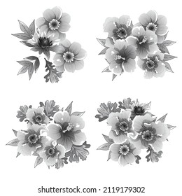 Flores puestas. Colección de elementos florales