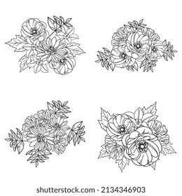 Flores puestas. Colección de elementos florales