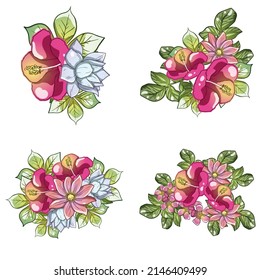 Flores puestas. Colección de elementos florales