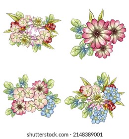 Flores puestas. Colección de elementos florales