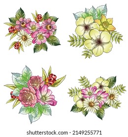 Flores puestas. Colección de elementos florales