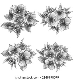 Flores puestas. Colección de elementos florales